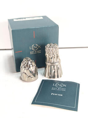 Lenox Kirk Stieff Pewter Salt & Pepper Shakers Asparagus & Artichoke Pair VTG